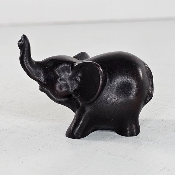 Miniature Carved Lucky Elephant Figurine Trunk Up - Picture 2 of 9